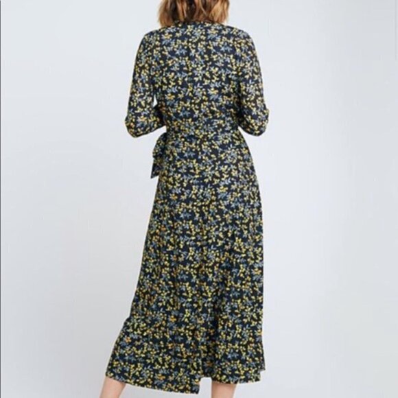 CAARA Black Floral Wrap Midi Dress NWT size Medium D81 - Picture 2 of 9
